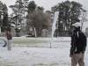 Sunshine Tour official Nick Shan (right) and Sammy Daniels have a snowball fight on the practice green