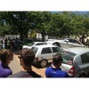 People look on at the scene of a bizarre accident at rhe University of Stellenbosch's Drama dept over the weekend.