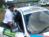 Stella Macharia and her navigator Hellen Shiri of the “Warembo Bila make up” rallying team arrive in Nanyuki town. (James Kabotia, News24 user)