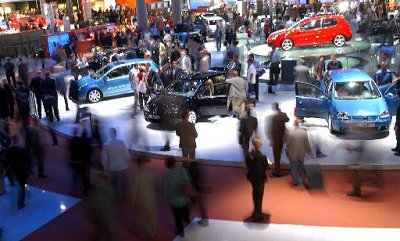 Visitors walk at the booth of Volkswagen at International Motor Show in Frankfurt. (Ferdinand Ostrop, AP)  
