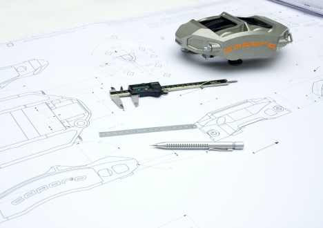 Some artistically illustrative drawings of the new Caparo DB9 brake system – though hardly believe it was designed with anything other than AutoCAD.  