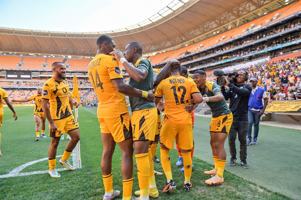 JOHANNESBURG, SOUTH AFRICA - DECEMBER 23:   Nkosingiphile Ngcobo of Kaizer Chiefs celebrating after scoring his goal during the DStv Premiership match between Kaizer Chiefs and Richards Bay at FNB Stadium on December 23, 2023 in Johannesburg, South Africa.
