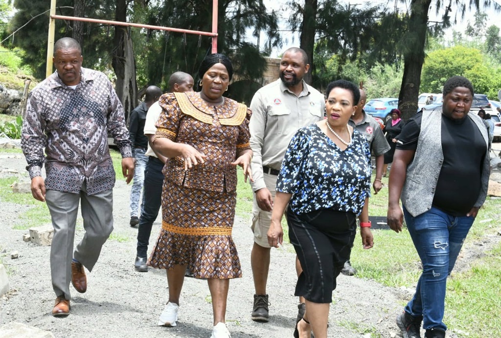 KZN Premier Nomusa Dube-Ncube (front, left) and other provincial leaders at the Roosboom area in Ladysmith on Saturday. 