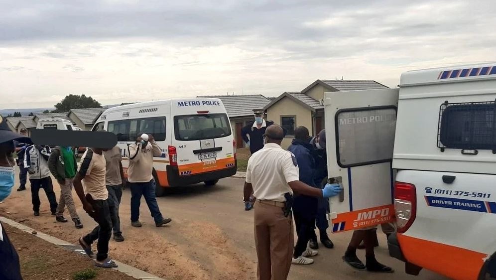 Workers at a Johannesburg construction site have been arrested after the were found at work despite the national lockdown. (Supplied by JMPD)