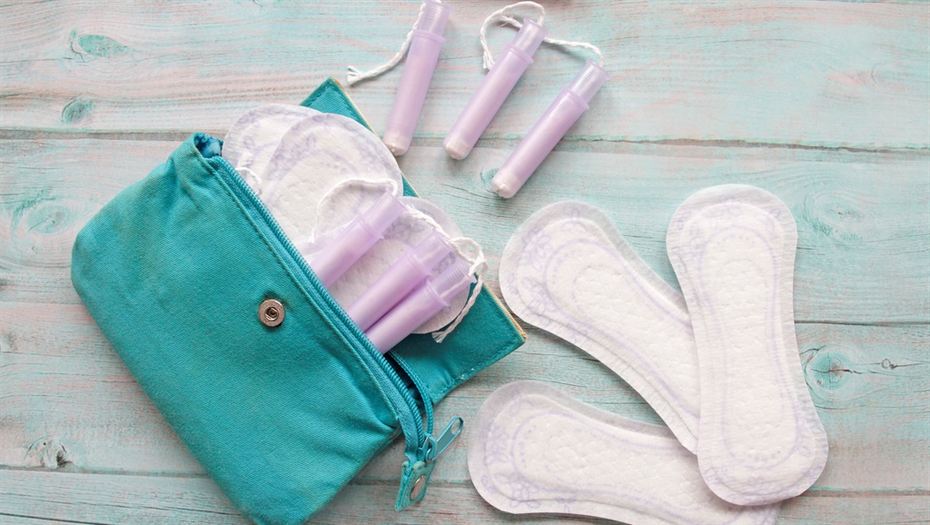 Menstrual bag with cotton tampons and sanitary pad