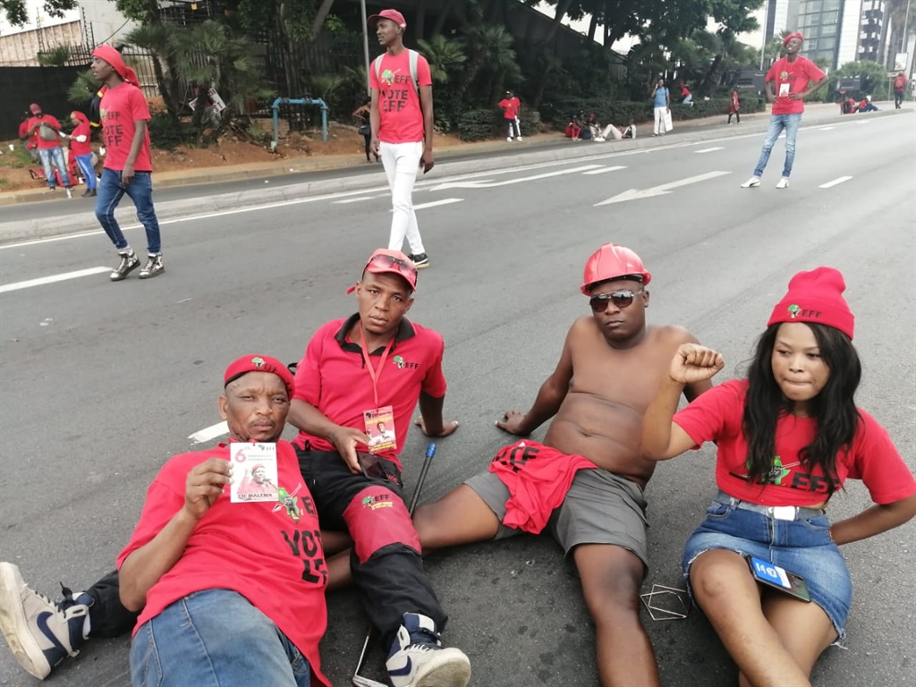 EFF supporters during a march to Eskom headquarters.  Photo by Lethabo Khambule 