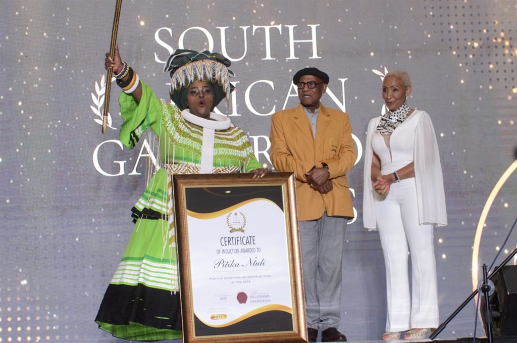 Professor Pitika Ntuli, a sculptor, poet, writer and an academic (middle) received an induction award in Menlyn Tshwane. Photo by Raymond Morare