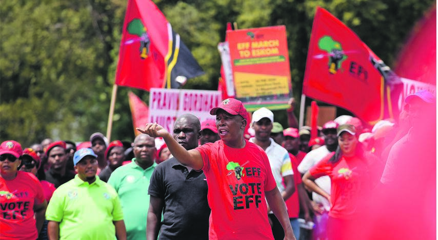 EFF leader Julius Malema, pictured here leading EFF supporters on a march to Eskom’s headquarters on Friday to protest against the proposed privatisation of the state-owned enterprise, says ANC MP Boy Mamabolo’s comments during the state of the nation address ‘brought his family into disrepute’. Picture: TEBOGO LETSIE