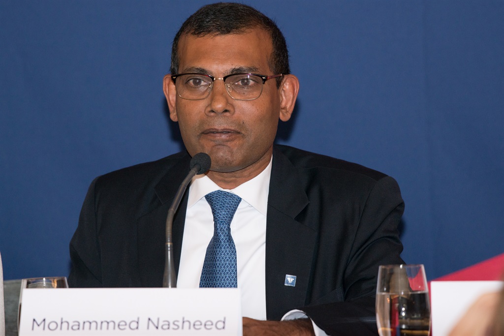 Mohammed Nasheed, the democratically elected president of the Maldives who was later deposed by a coup, speaks at the press conference of the 2017 Oslo Freedom on Forum May 22, 2017 at the Intercontinental Hotel in central Oslo, Norway.  During the opening press conference of the Oslo Freedom Forum, human rights activists from around the world spoke on the importance to defend democracy in todays increasingly authoritarian world. The use of fake news and the gradual disassembly and defamation of working democratic institutions, including the press, were identified as key elements of a disintegrating democratic state. (Photo by Julia Reinhart/NurPhoto via Getty Images)
