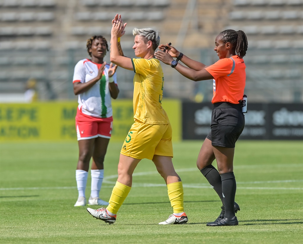 PRETORIA, SOUTH AFRICA - DECEMBER 04:  Janine Van Wyk of South Africa leaving the field after playing her last match, finishing on a 185 matches during the 2024 WAFCON Qualifier, 2nd Leg match between South Africa and Burkina Faso at Lucas Moripe Stadium on December 04, 2023 in Pretoria, South Africa. (Photo by Christiaan Kotze/Gallo Images)