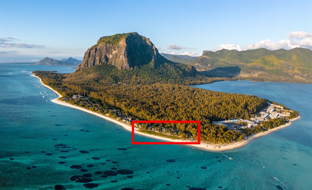 An aerial view of the villa's location, close to Le Morne, Mauritius.