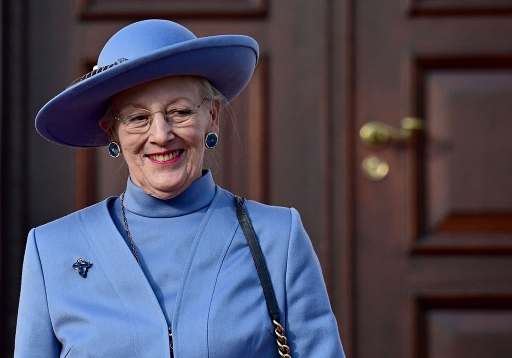 Queen Margrethe II of Denmark poses during an official welcome ceremony at Bellevue Presidential Palace on November 10, 2021 in Berlin.