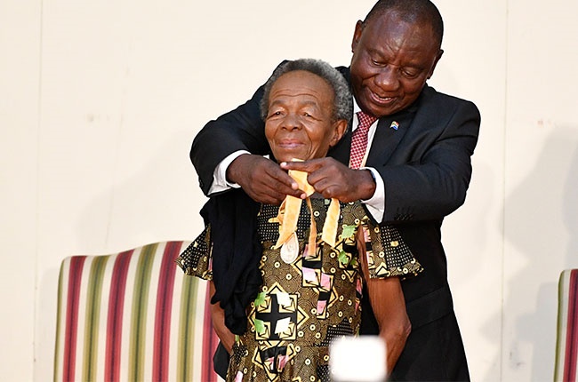 Mary Twala and President Cyril Ramaphosa during the 2019 National Orders Awards.