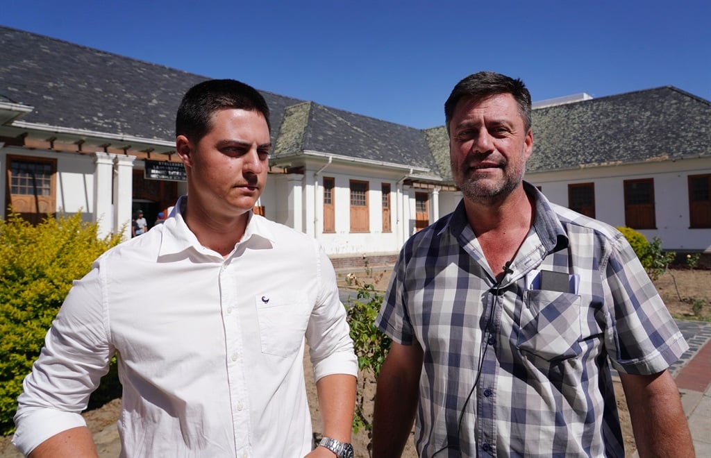 Theuns du Toit  and his father Rudi outside Stellenbosch Magistrate's Court on Tuesday morning. 