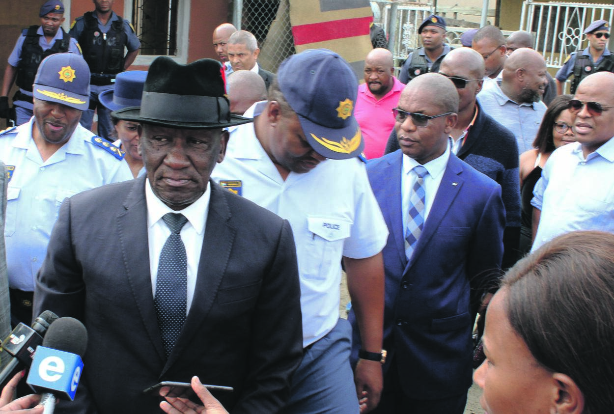 Minister Bheki Cele yesterday said he believes there was a motive behind the shooting that left seven people dead and seven others hurt on Sunday.        Photo by Lindile Mbontsi