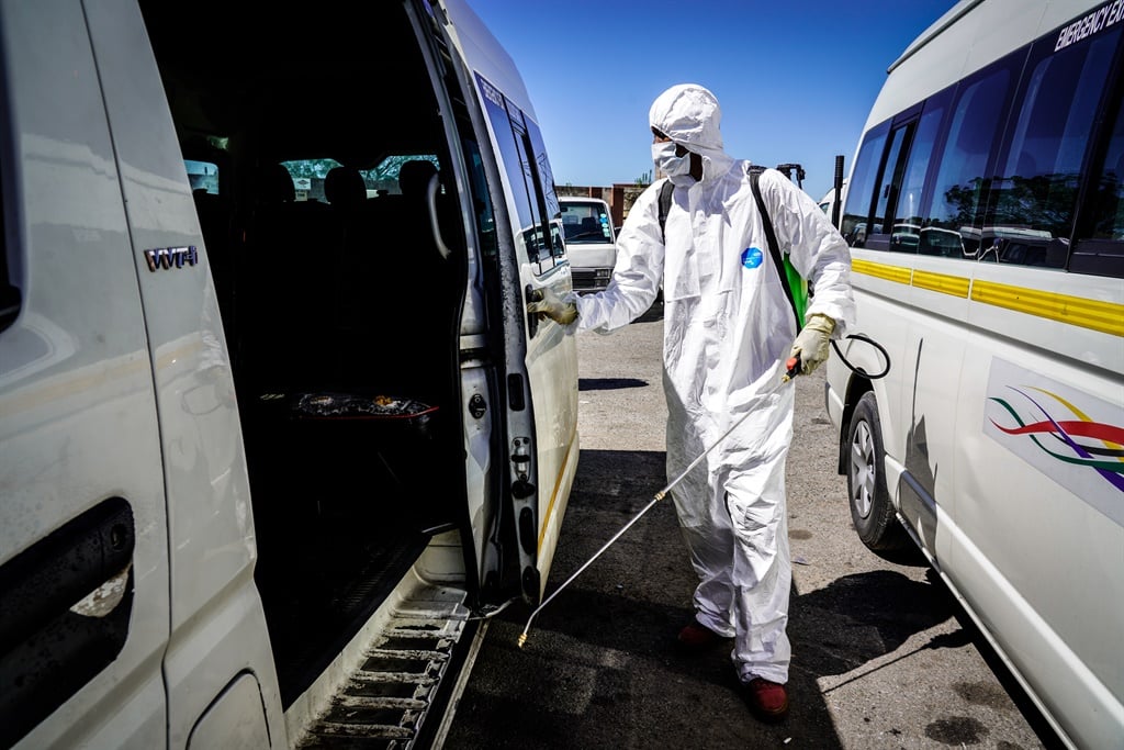 Taxis get disinfected at the Esangweni Taxi Rank in Gauteng.