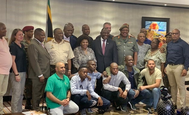 President Ramaphosa, ministers of health, and defence with the team that will undertake the mission to Wuhan, China.