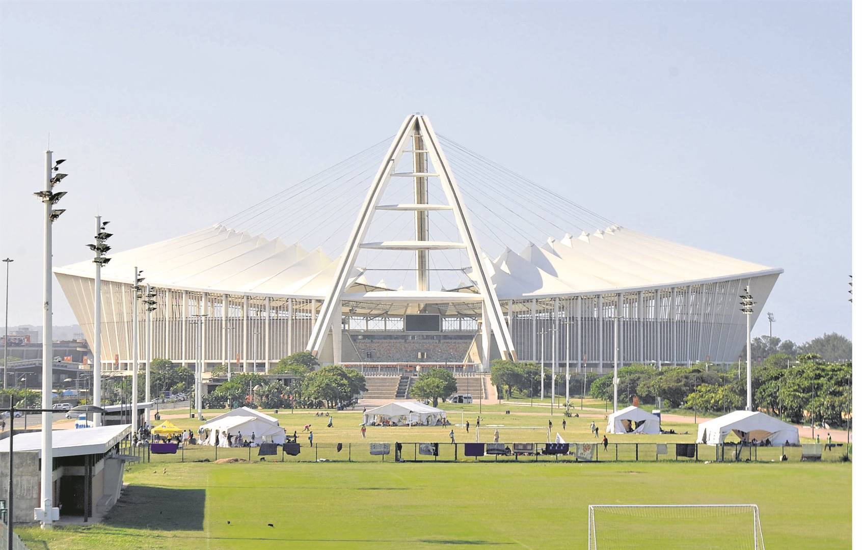 The Moses Mabhida Stadium pitch in Durban is safe during lockdown. Picture: Jabulani Langa and Lucky Morajane