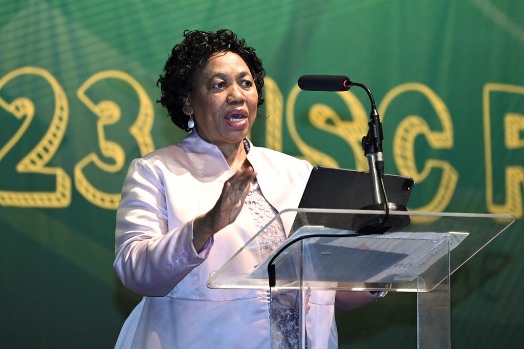 Angie Motshekga, minister of education at the Release of the 2023 National Senior Certificate Examinations Results in KwaZulu-Natal at Inkosi Albert Luthuli International Convention Centre (ICC) on January 19, 2024 in Durban, South Africa. The Department of Basic Education (DBE) announced the release of the National Senior Certificate (NSC) results in Durban. 