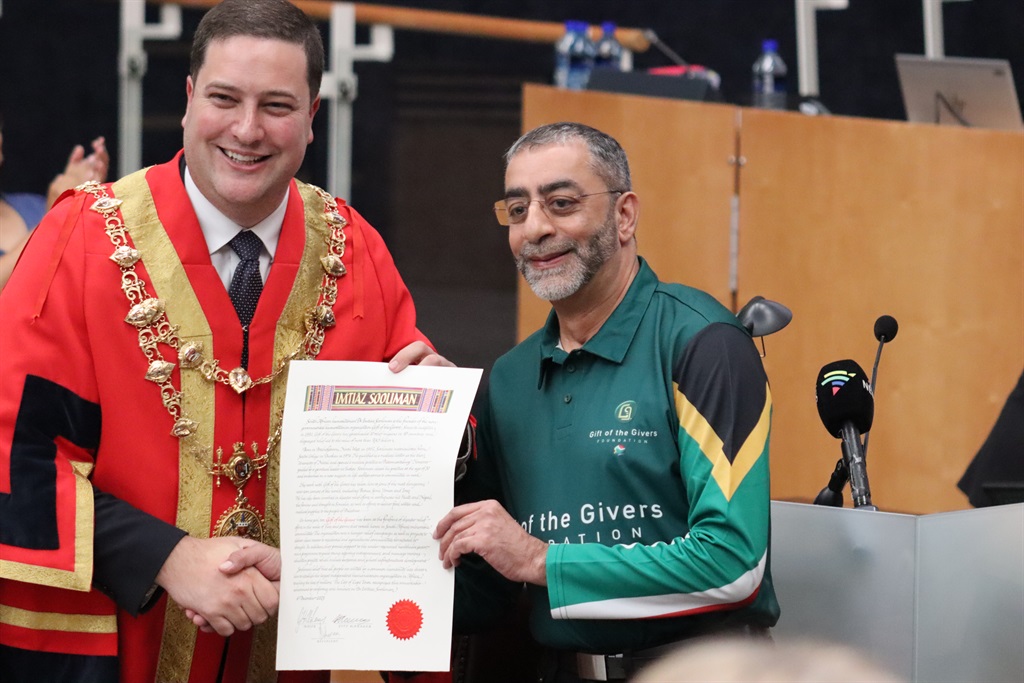 Dr Imtiaz Sooliman (Gift of the Givers) was one of several people awarded Civic Honour by Mayor Geordin Hill-Lewis.
