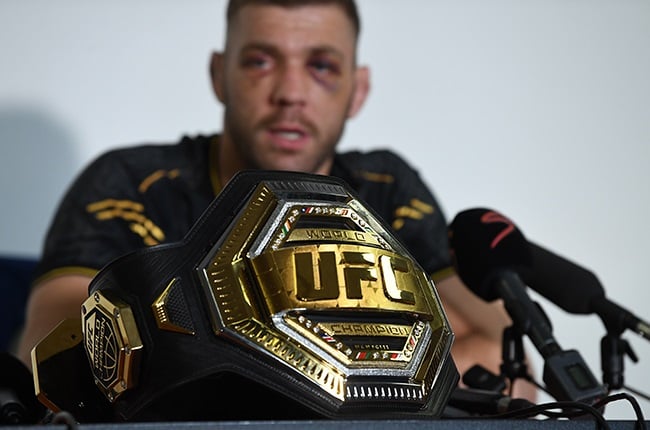 Dricus du Plessis during his return media conference from his UFC exploits at OR Tambo International on Thursday. (Photo: Lefty Shuvambu/Gallo Images)