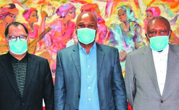 From left: Safa president Danny Jordaan; Sports, Arts and Culture Minister Nathi Mthethwa; and PSL chairperson Irvin Khoza. Picture: Department of Sports, Arts and Culture