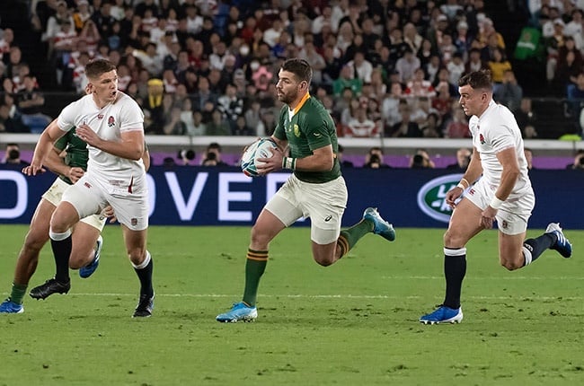 Springbok fullback Willie le Roux in action in the Rugby World Cup final against England in Tokyo on 2 November 2019