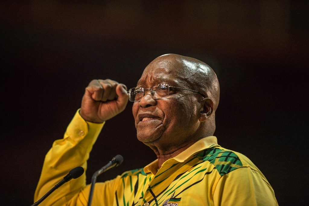 Former president Jacob Zuma speaks during the 54th ANC National Congress. (Mujahid Safodien/AFP)
