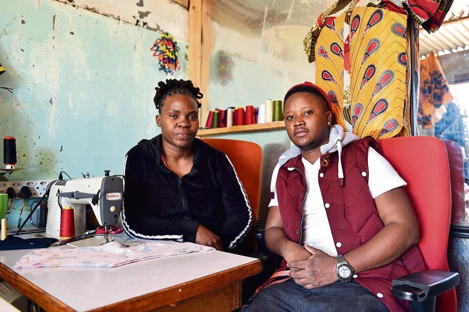 Lerato Maphaleba and her partner Sean Venge work together in their clothing business. Photo: Christopher Moagi.