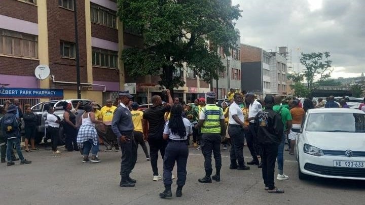 MK and ANC members in the Durban CBD during the confrontation. 