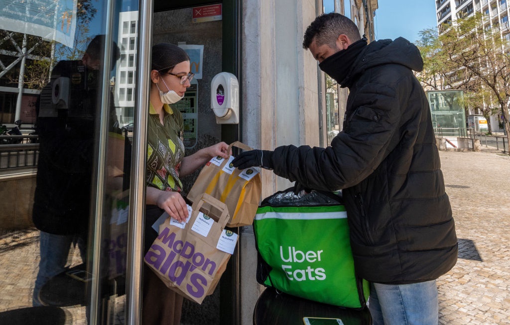 E-commerce services like Uber Eats have slowly been reintroduced during the Covid-19 lockdown. (Horacio Villalobos/Corbis via Getty Images)