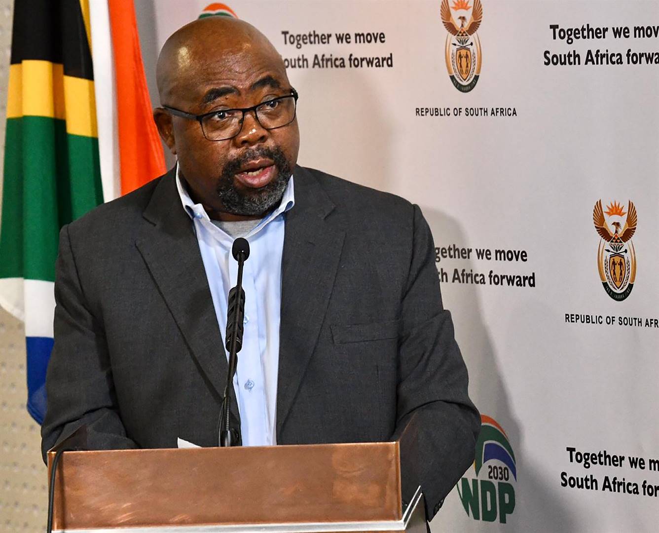 The Minister of Employment and Labour Thulas Nxesi hosts a media briefing to brief the country on the back-to-work readiness. Photo by GCIS Photo by 