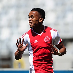 Abednigo Mosiatlhaga of Ajax Cape Town celebrates his goal during the GladAfrika Championship 2019/20 game between Ajax Cape Town and Steenberg United at Cape Town Stadium on 5 October 2019.