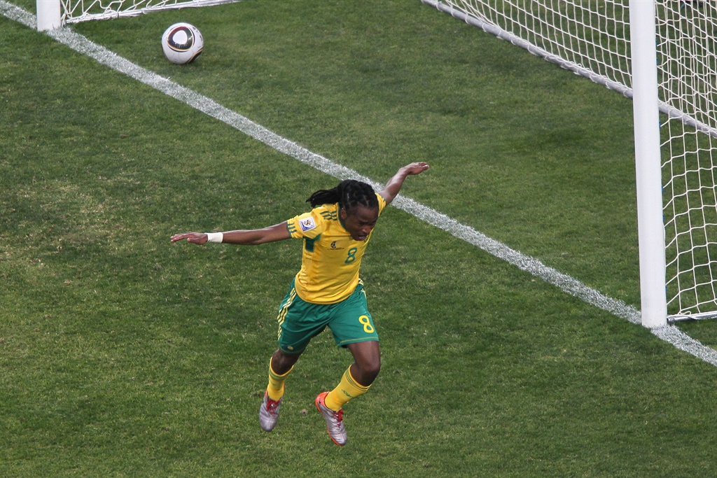 Siphiwe Tshabalala celebrates after scoring the first 2010 Fifa World Cup in South Africa against Mexico at FNB Stadium on 11 June.
