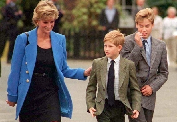 PrinceSS Diane, Prince Harry and Prince William. (Photo: Getty Images)