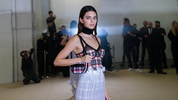 Kendall Jenner backstage ahead of the Burberry show during London Fashion Week, February 2020. Photo by Gareth Cattermole/BFC/Getty Images for BFC