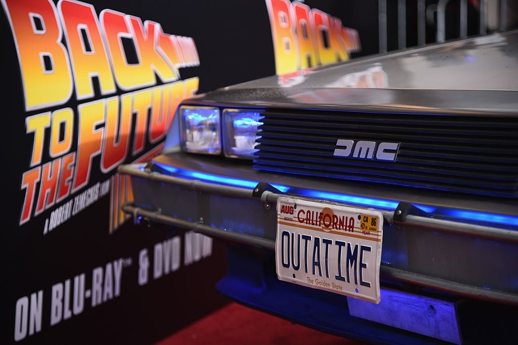 A DeLorean car on the red carpet during the Back to the Future reunion with fans in celebration of the Back to the Future 30th Anniversary Trilogy on Blu-ray and DVD on 21 October 2015 at AMC Loews Lincoln Square 13 in New York City.  (Photo: Ilya S. Savenok/Getty Images for Universal Pictures Home Entertainment)