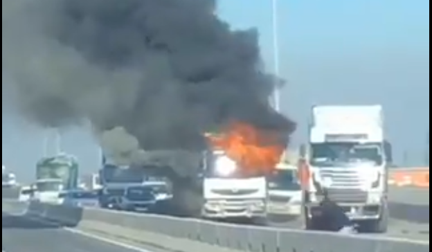 A truck was set alight by protesters in Cape Town. 