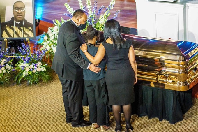 Martin Luther King III and his family show their respects to the remains of George Floyd before a memorial service.