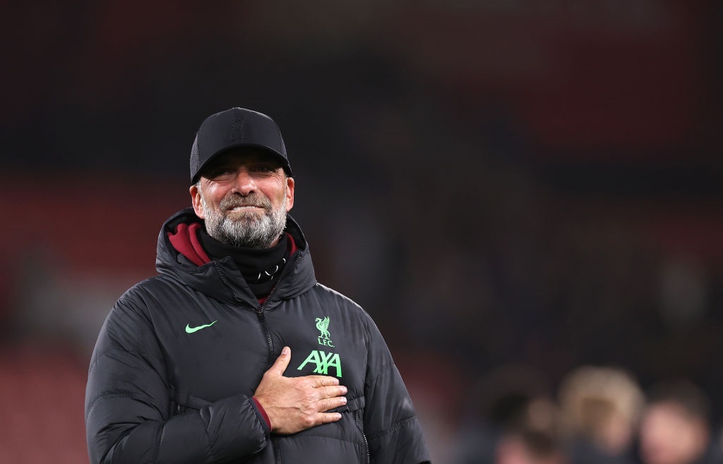BOURNEMOUTH, ENGLAND - JANUARY 21: Juergen Klopp, Manager of Liverpool, applauds the fans following the teams victory during the Premier League match between AFC Bournemouth and Liverpool FC at Vitality Stadium on January 21, 2024 in Bournemouth, England. (Photo by Ryan Pierse/Getty Images)