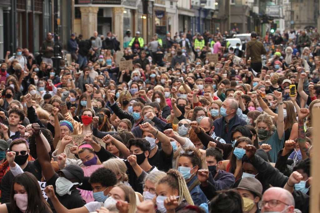 A crowd protests against racism in Oxford in the UK