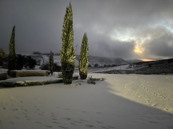 Sneeu ê dik by Laastedrif-boerdery by Ceres vanoggend. Foto: Rossouw Cillie
