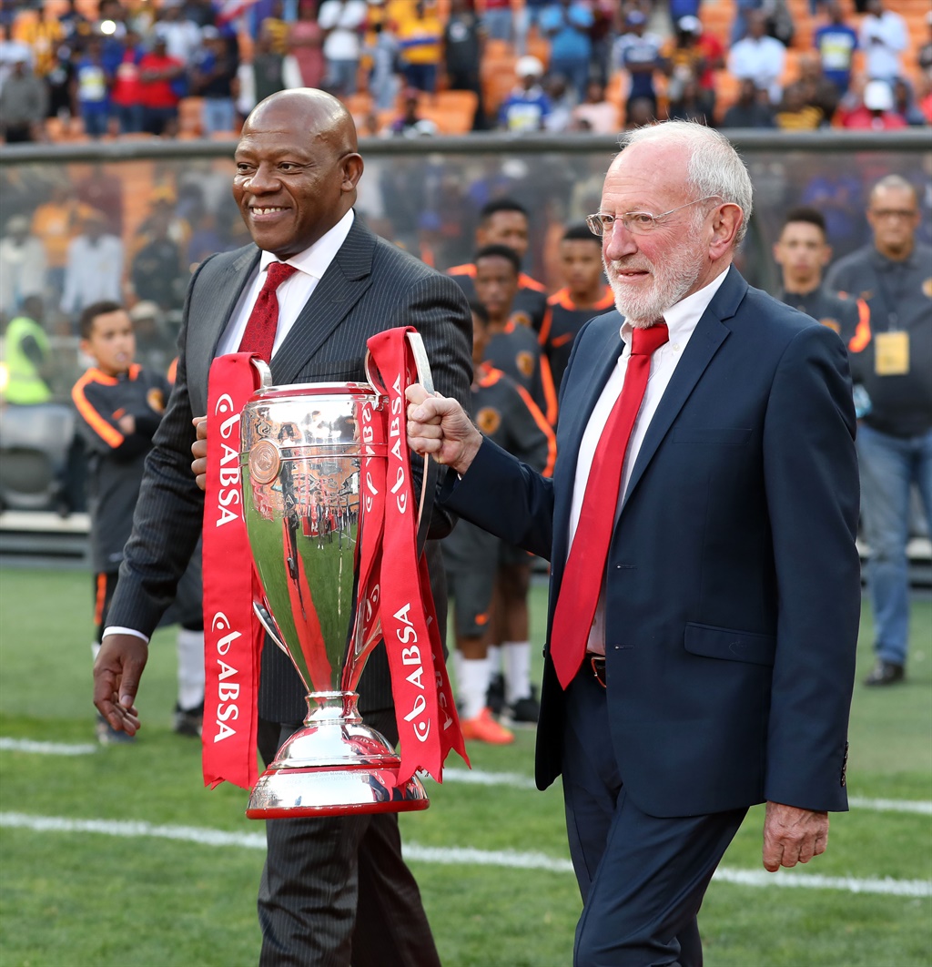 Ronnie Schloss, PSL and Absa Barclays representative with the trophy during the Absa Premiership 2016/17 match between Kaizer Chiefs and Bidvest Wits at the FNB Stadium, Johannesburg South Africa on 27 May 2017 Â©Muzi Ntombela/BackpagePix