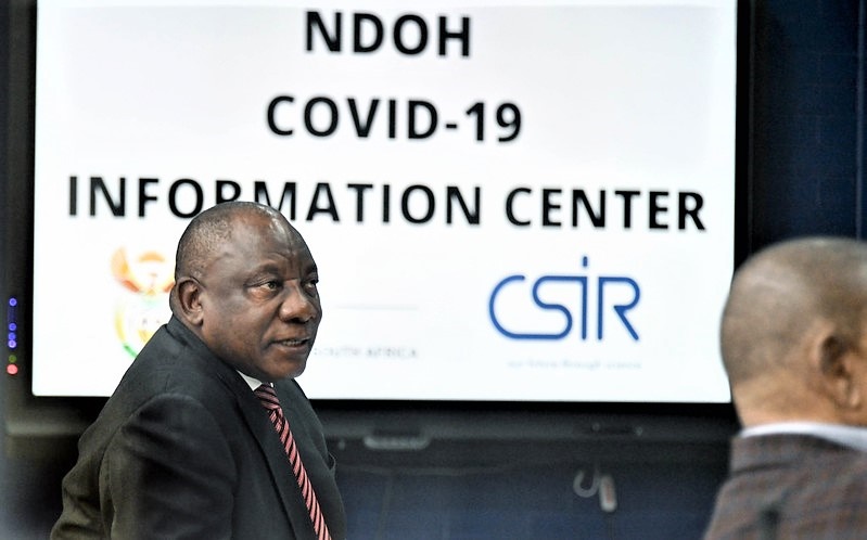 President Cyril Ramaphosa during the opening of the department of health's central Covid-19 Information Hub at the CSIR in Pretoria on 9 April 2020.