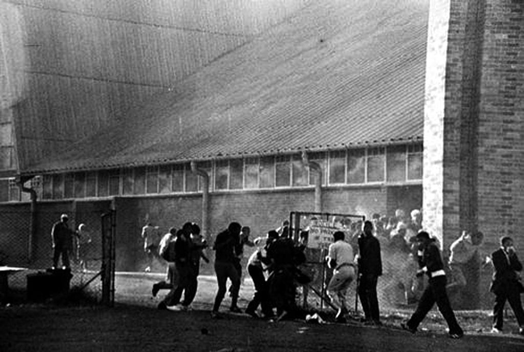 Protesting pupils use the Regina Mundi Church as a refuge during the student uprising on 16 June 1976 in Soweto.