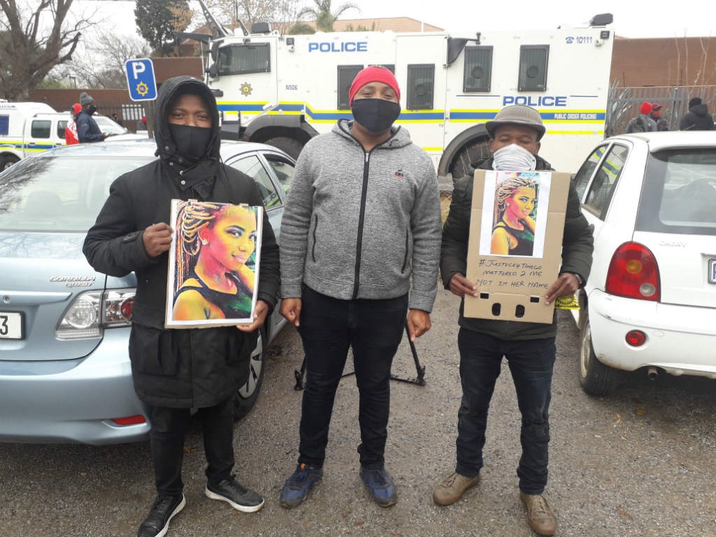 Protesters outside Roodepoort Magistrate's Court