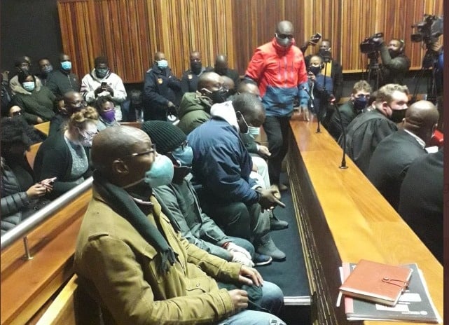 Seven men accused of defrauding VBS Mutual Bank appeared in the Palm Ridge Regional Court.