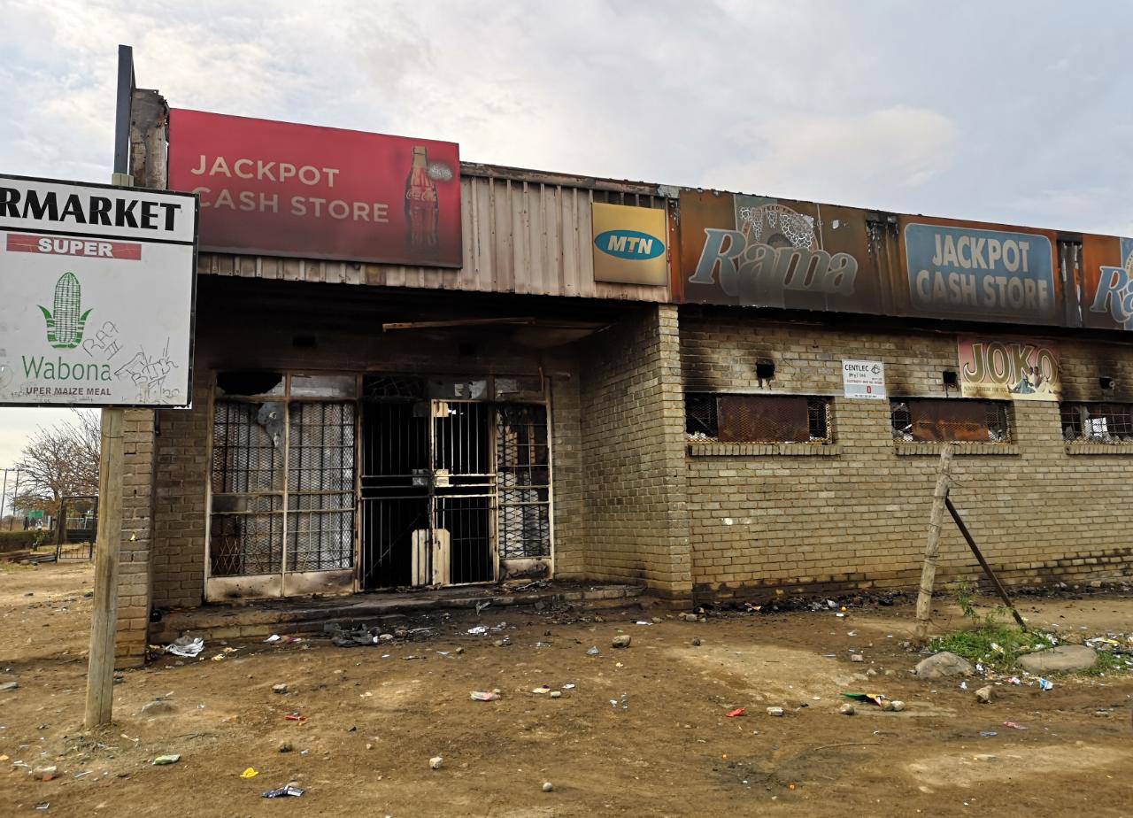 Shops in Botshabelo section J were burnt and looted after the foreign nationals owners allegedly killed a resident. Photo by Kabelo Tlhabanelo