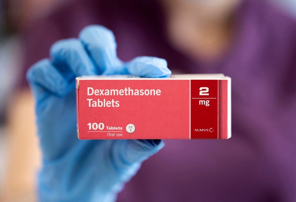 A box of Dexamethasone tablets.
