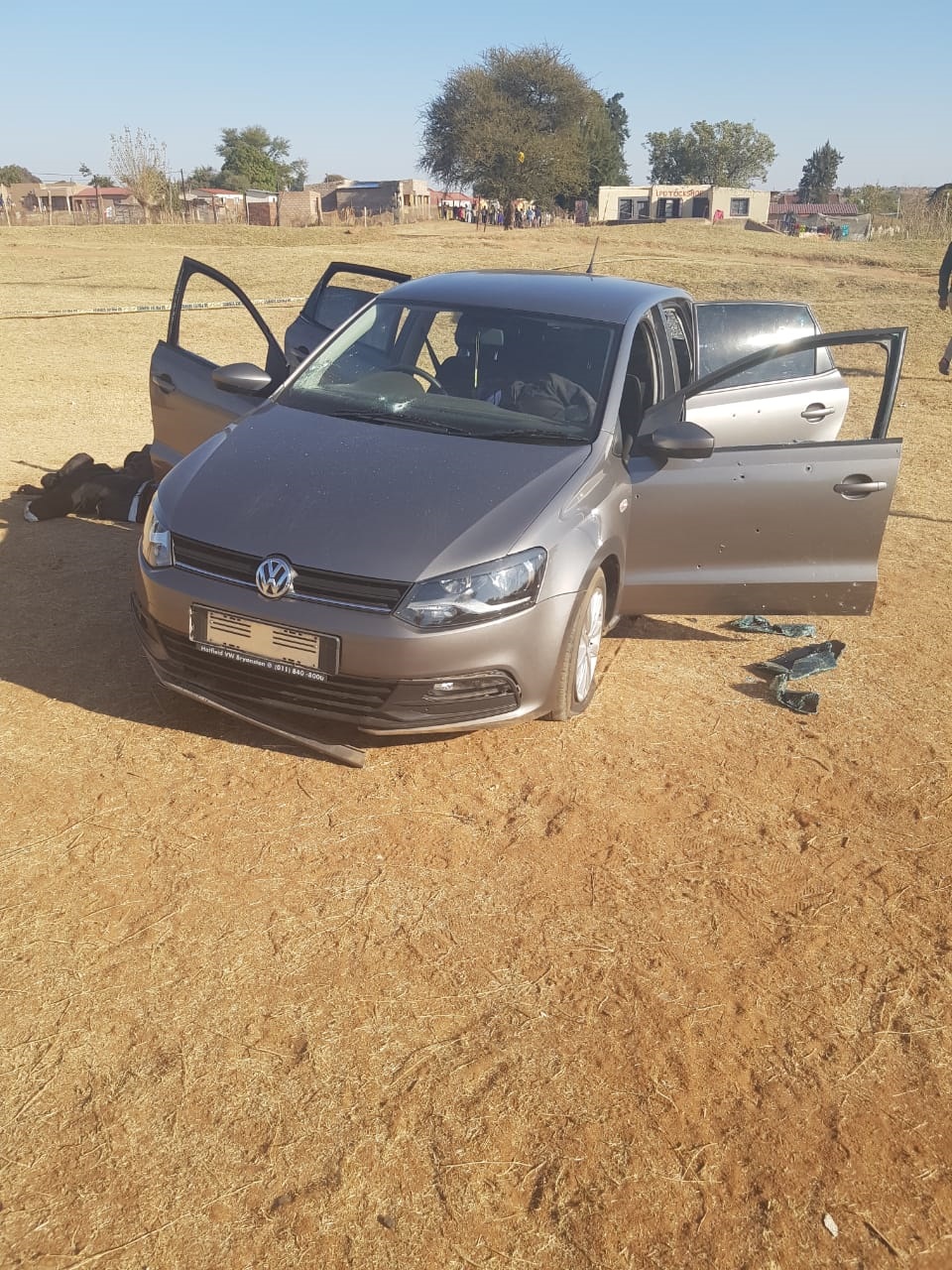 A VW Polo used as a getaway car by some of the suspects stopped in Mapyane village as cops returned fire during a shootout incident.